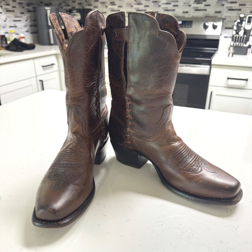 Sonora Cowboy Boots Womens 6.5 Brown Leather Lacing Side Split Snap